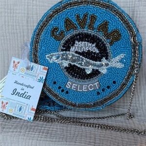 Beaded 'Caviar Select' Round Crossbody Bag - Turquoise & Gold Accents